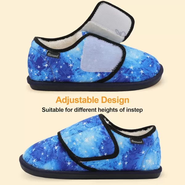 Besroad Womens Furry Memory Foam House Slippers Adjustable Plush Comfy Bedroom Shoes Winter Closed Back Slippers Indoor Outdoor