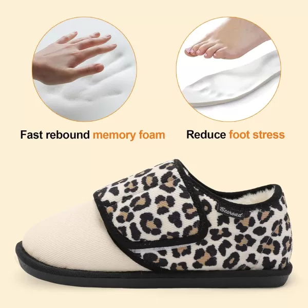 Besroad Womens Furry Memory Foam House Slippers Adjustable Plush Comfy Bedroom Shoes Winter Closed Back Slippers Indoor Outdoor