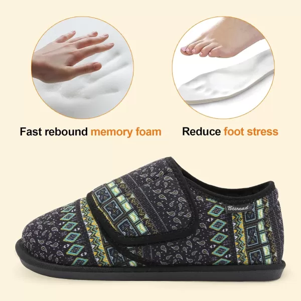 Besroad Womens Furry Memory Foam House Slippers Adjustable Plush Comfy Bedroom Shoes Winter Closed Back Slippers Indoor Outdoor