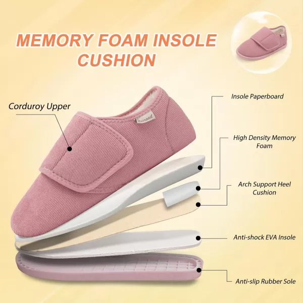 Besroad Womens Furry Memory Foam House Slippers Adjustable Plush Comfy Bedroom Shoes Winter Closed Back Slippers Indoor Outdoor