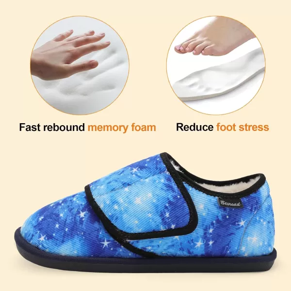 Besroad Womens Furry Memory Foam House Slippers Adjustable Plush Comfy Bedroom Shoes Winter Closed Back Slippers Indoor Outdoor