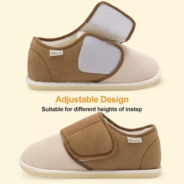 Besroad Womens Furry Memory Foam House Slippers Adjustable Plush Comfy Bedroom Shoes Winter Closed Back Slippers Indoor Outdoor