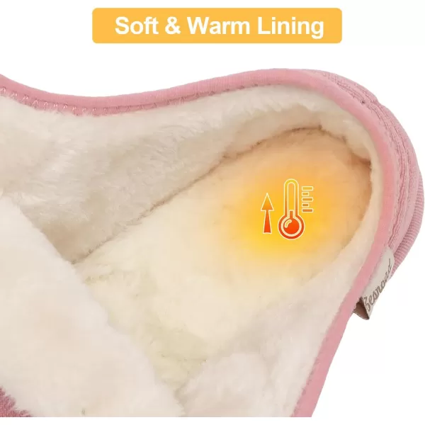 Besroad Womens Furry Memory Foam House Slippers Adjustable Plush Comfy Bedroom Shoes Winter Closed Back Slippers Indoor Outdoor