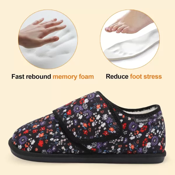 Besroad Womens Furry Memory Foam House Slippers Adjustable Plush Comfy Bedroom Shoes Winter Closed Back Slippers Indoor Outdoor