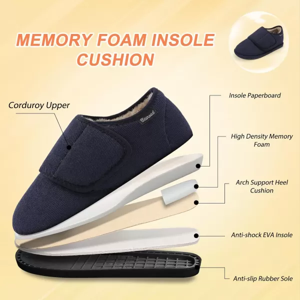 Besroad Womens Furry Memory Foam House Slippers Adjustable Plush Comfy Bedroom Shoes Winter Closed Back Slippers Indoor Outdoor