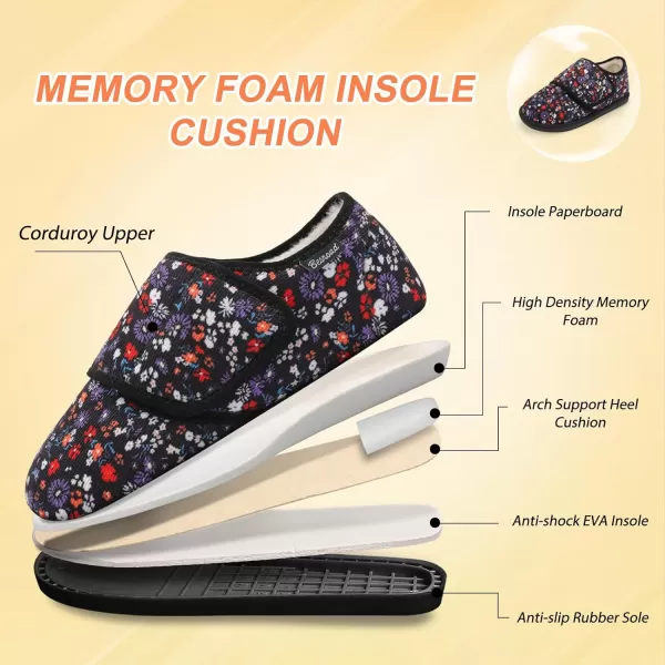 Besroad Womens Furry Memory Foam House Slippers Adjustable Plush Comfy Bedroom Shoes Winter Closed Back Slippers Indoor Outdoor