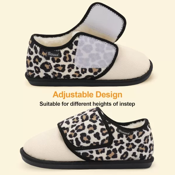 Besroad Womens Furry Memory Foam House Slippers Adjustable Plush Comfy Bedroom Shoes Winter Closed Back Slippers Indoor Outdoor