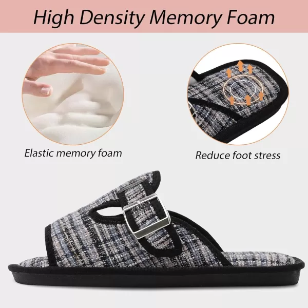 Besroad Womens Open Toe House Slippers Memory Foam Sandals Adjustable Comfy Bedroom Slide Arthritis Edema Shoes for Ladies Indoor Outdoor
