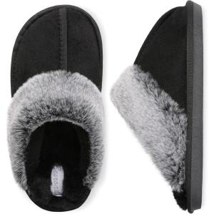 imageBesroad Kids Slippers Girls Boys Fuzzy House Slippers Warm Memory Foam House Shoes Soft Plush Bedroom Slippers Slides Indoor OutdoorBlack