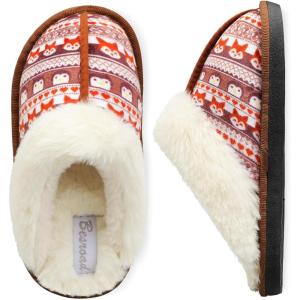 imageBesroad Kids Slippers Girls Boys Fuzzy House Slippers Warm Memory Foam House Shoes Soft Plush Bedroom Slippers Slides Indoor OutdoorBrown Fox