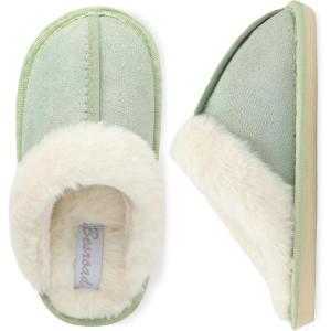imageBesroad Kids Slippers Girls Boys Fuzzy House Slippers Warm Memory Foam House Shoes Soft Plush Bedroom Slippers Slides Indoor OutdoorLight Green