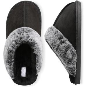 imageBesroad Mens Slippers Memory Foam House Slippers Warm Fuzzy Bedroom Slide House Shoes Indoor Outdoor ScuffBlack