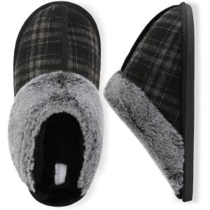 imageBesroad Mens Slippers Memory Foam House Slippers Warm Fuzzy Bedroom Slide House Shoes Indoor Outdoor ScuffBlack Plaide