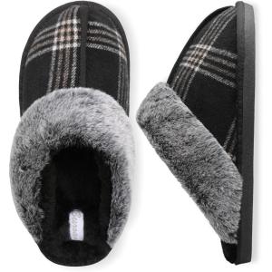 imageBesroad Mens Slippers Memory Foam House Slippers Warm Fuzzy Bedroom Slide House Shoes Indoor Outdoor ScuffBlack Stripe