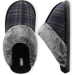 imageBesroad Mens Slippers Memory Foam House Slippers Warm Fuzzy Bedroom Slide House Shoes Indoor Outdoor ScuffNavy Stripe