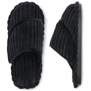 imageBesroad Womens Slippers Wide Diabetic Shoes Adjustable House Slippers Memory Foam Bedroom Shoes Arthritis Edema Indoor OutdoorCorduroy Black