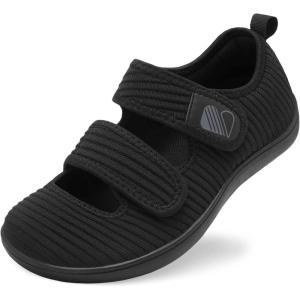 imageBesroad Womens Walking Shoes Wide Diabetic Shoes Adjustable Barefoot Casual Sneakers Breathable Zero Drop Arthritis Edema Sneakers Indoor OutdoorAll Black