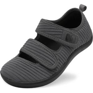 imageBesroad Womens Walking Shoes Wide Diabetic Shoes Adjustable Barefoot Casual Sneakers Breathable Zero Drop Arthritis Edema Sneakers Indoor OutdoorDark Grey
