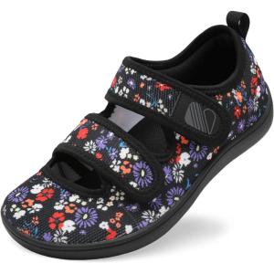 imageBesroad Womens Walking Shoes Wide Diabetic Shoes Adjustable Barefoot Casual Sneakers Breathable Zero Drop Arthritis Edema Sneakers Indoor OutdoorFlower