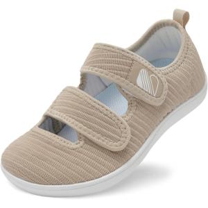 imageBesroad Womens Walking Shoes Wide Diabetic Shoes Adjustable Barefoot Casual Sneakers Breathable Zero Drop Arthritis Edema Sneakers Indoor OutdoorKhaki