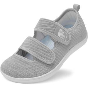 imageBesroad Womens Walking Shoes Wide Diabetic Shoes Adjustable Barefoot Casual Sneakers Breathable Zero Drop Arthritis Edema Sneakers Indoor OutdoorLight Grey