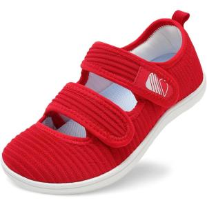 imageBesroad Womens Walking Shoes Wide Diabetic Shoes Adjustable Barefoot Casual Sneakers Breathable Zero Drop Arthritis Edema Sneakers Indoor OutdoorRed