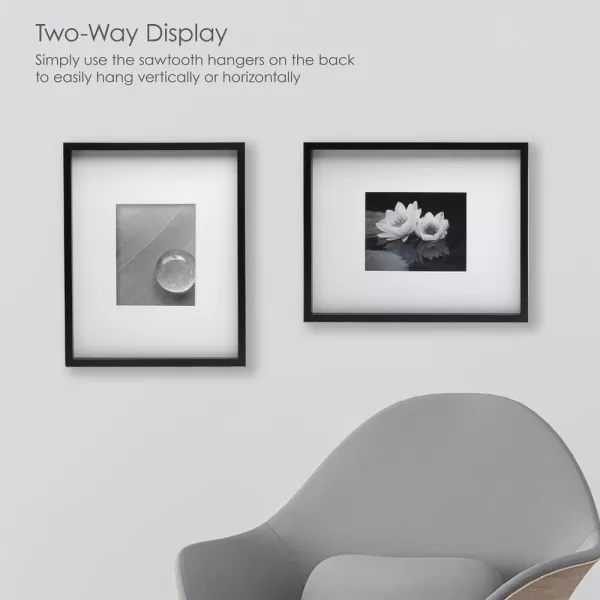 Mikasa 16x16 in. Gallery Frame 15x15 in. Photo without Mat, 5x7 in. Photo with Mat, 2 mm Beveled Mat, Vertical or Horizontal Display, Gray