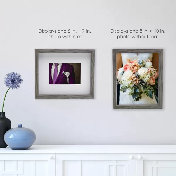 Mikasa 16x16 in. Gallery Frame 15x15 in. Photo without Mat, 5x7 in. Photo with Mat, 2 mm Beveled Mat, Vertical or Horizontal Display, Gray