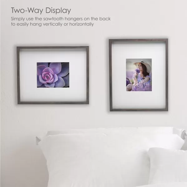 Mikasa 16x16 in. Gallery Frame 15x15 in. Photo without Mat, 5x7 in. Photo with Mat, 2 mm Beveled Mat, Vertical or Horizontal Display, Gray