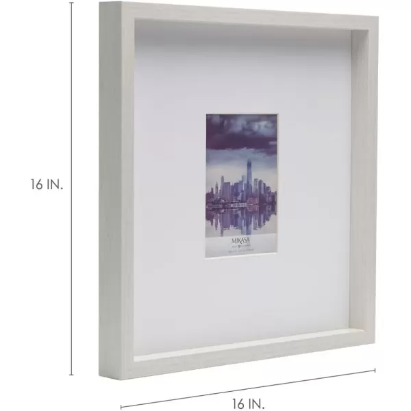 Mikasa 16x16 in. Gallery Frame 15x15 in. Photo without Mat, 5x7 in. Photo with Mat, 2 mm Beveled Mat, Vertical or Horizontal Display, Gray