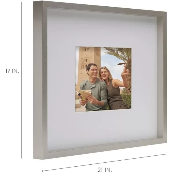 Mikasa 16x16 in. Gallery Frame 15x15 in. Photo without Mat, 5x7 in. Photo with Mat, 2 mm Beveled Mat, Vertical or Horizontal Display, Gray