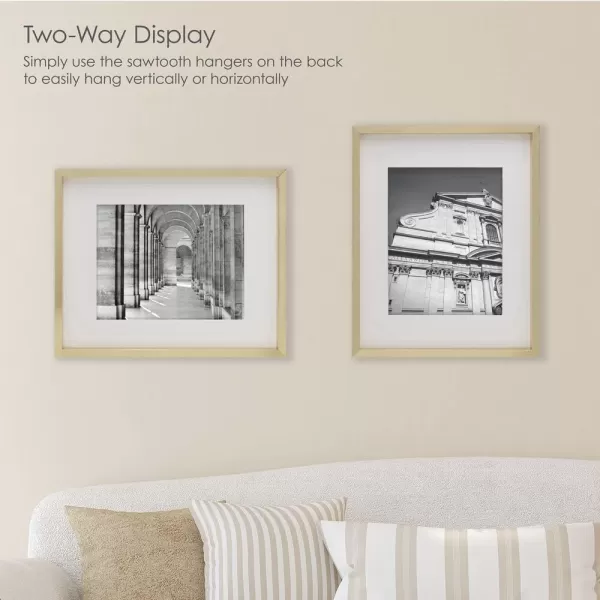 Mikasa 16x16 in. Gallery Frame 15x15 in. Photo without Mat, 5x7 in. Photo with Mat, 2 mm Beveled Mat, Vertical or Horizontal Display, Gray