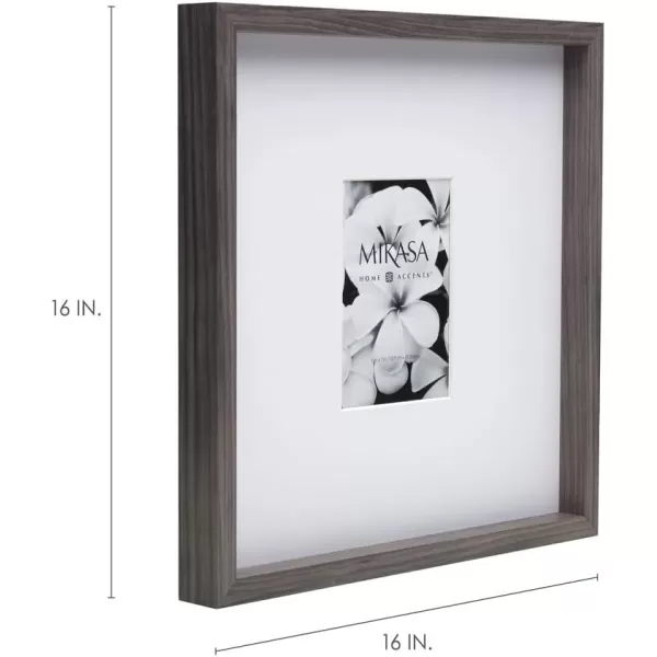 Mikasa 16x16 in. Gallery Frame 15x15 in. Photo without Mat, 5x7 in. Photo with Mat, 2 mm Beveled Mat, Vertical or Horizontal Display, Gray