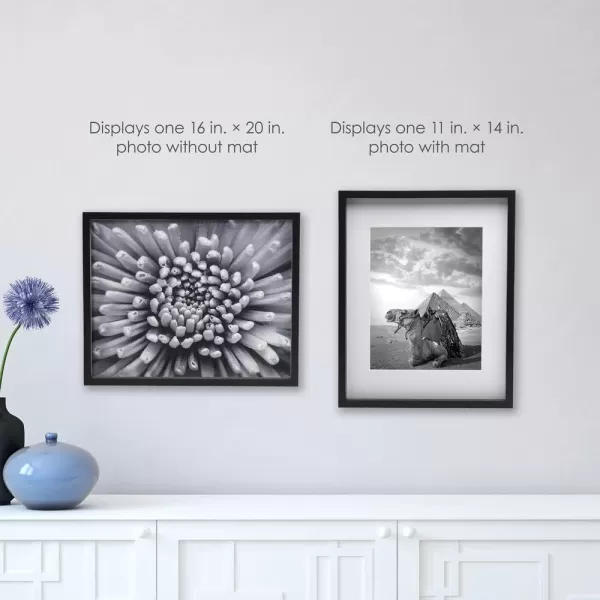Mikasa 16x16 in. Gallery Frame 15x15 in. Photo without Mat, 5x7 in. Photo with Mat, 2 mm Beveled Mat, Vertical or Horizontal Display, Gray