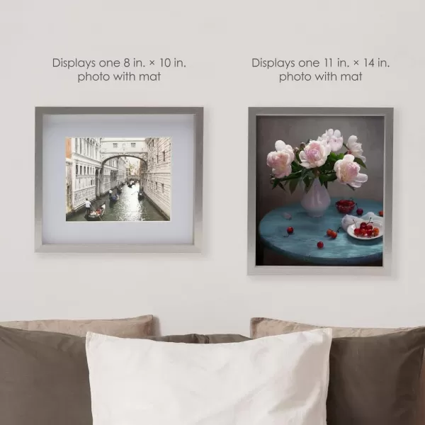 Mikasa 16x16 in. Gallery Frame 15x15 in. Photo without Mat, 5x7 in. Photo with Mat, 2 mm Beveled Mat, Vertical or Horizontal Display, Gray