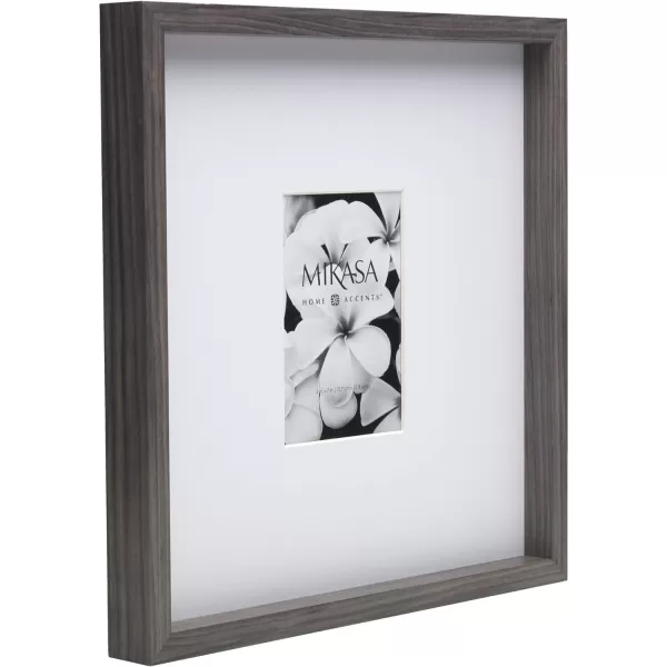 Mikasa 16x16 in. Gallery Frame 15x15 in. Photo without Mat, 5x7 in. Photo with Mat, 2 mm Beveled Mat, Vertical or Horizontal Display, Gray