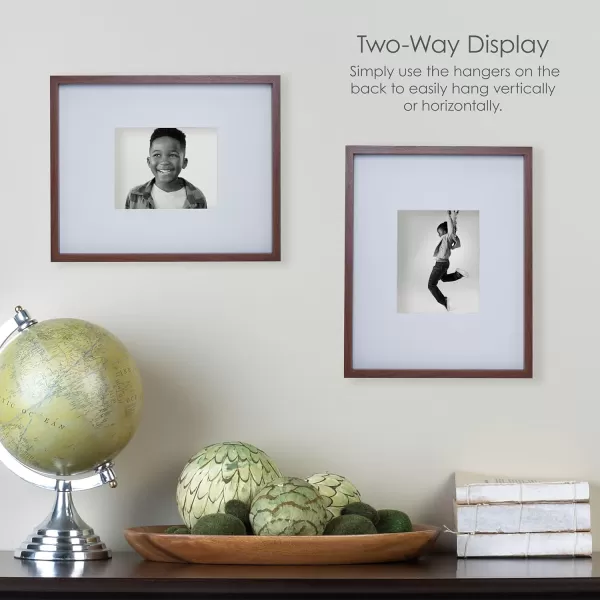 Mikasa 16x16 in. Gallery Frame 15x15 in. Photo without Mat, 5x7 in. Photo with Mat, 2 mm Beveled Mat, Vertical or Horizontal Display, Gray