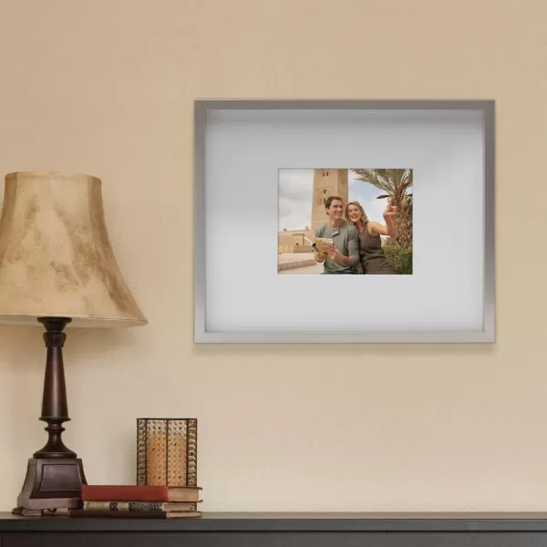 Mikasa 16x16 in. Gallery Frame 15x15 in. Photo without Mat, 5x7 in. Photo with Mat, 2 mm Beveled Mat, Vertical or Horizontal Display, Gray