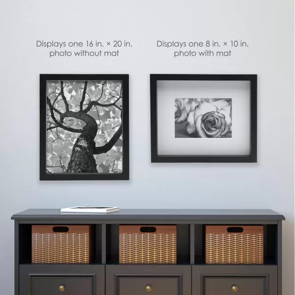 Mikasa 16x16 in. Gallery Frame 15x15 in. Photo without Mat, 5x7 in. Photo with Mat, 2 mm Beveled Mat, Vertical or Horizontal Display, Gray