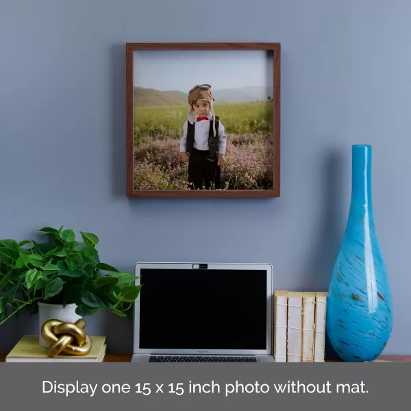 Mikasa 16x16 in. Gallery Frame 15x15 in. Photo without Mat, 5x7 in. Photo with Mat, 2 mm Beveled Mat, Vertical or Horizontal Display, Gray