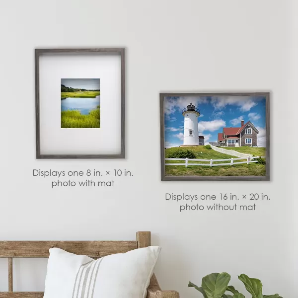 Mikasa 16x16 in. Gallery Frame 15x15 in. Photo without Mat, 5x7 in. Photo with Mat, 2 mm Beveled Mat, Vertical or Horizontal Display, Gray