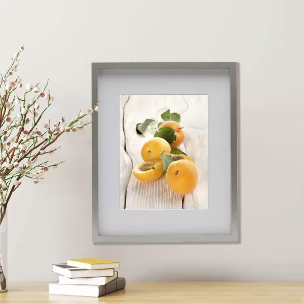 Mikasa 16x16 in. Gallery Frame 15x15 in. Photo without Mat, 5x7 in. Photo with Mat, 2 mm Beveled Mat, Vertical or Horizontal Display, Gray