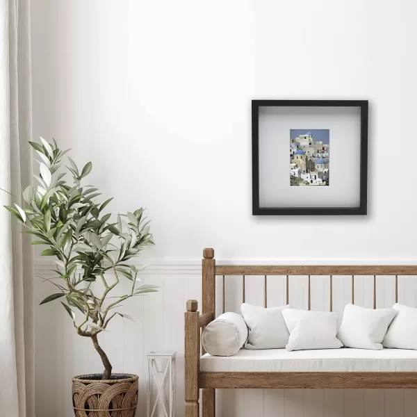 Mikasa 16x16 in. Gallery Frame 15x15 in. Photo without Mat, 5x7 in. Photo with Mat, 2 mm Beveled Mat, Vertical or Horizontal Display, Gray