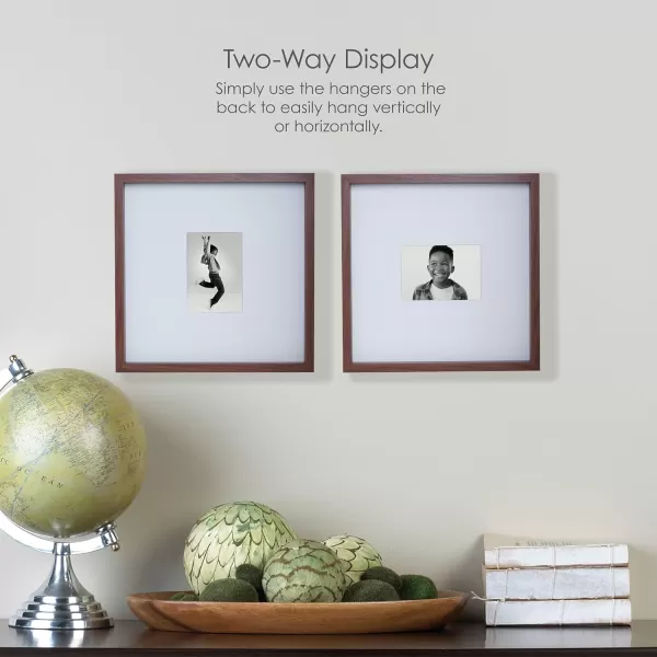 Mikasa 16x16 in. Gallery Frame 15x15 in. Photo without Mat, 5x7 in. Photo with Mat, 2 mm Beveled Mat, Vertical or Horizontal Display, Gray