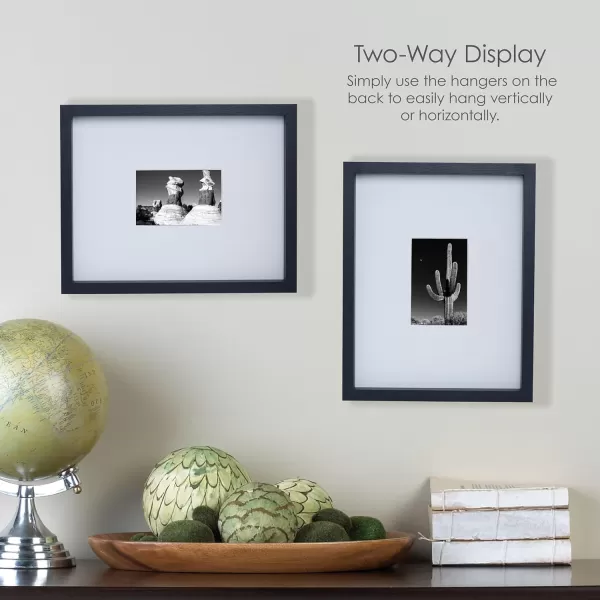 Mikasa 16x16 in. Gallery Frame 15x15 in. Photo without Mat, 5x7 in. Photo with Mat, 2 mm Beveled Mat, Vertical or Horizontal Display, Gray