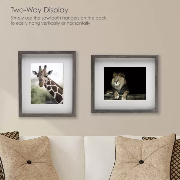Mikasa 16x16 in. Gallery Frame 15x15 in. Photo without Mat, 5x7 in. Photo with Mat, 2 mm Beveled Mat, Vertical or Horizontal Display, Gray