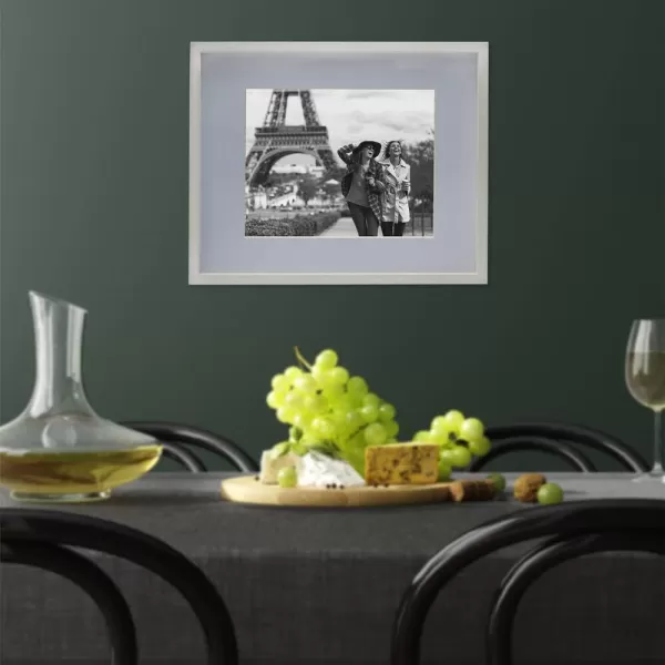 Mikasa 16x16 in. Gallery Frame 15x15 in. Photo without Mat, 5x7 in. Photo with Mat, 2 mm Beveled Mat, Vertical or Horizontal Display, Gray