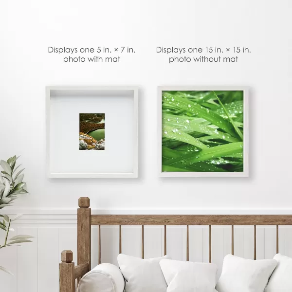 Mikasa 16x16 in. Gallery Frame 15x15 in. Photo without Mat, 5x7 in. Photo with Mat, 2 mm Beveled Mat, Vertical or Horizontal Display, Gray