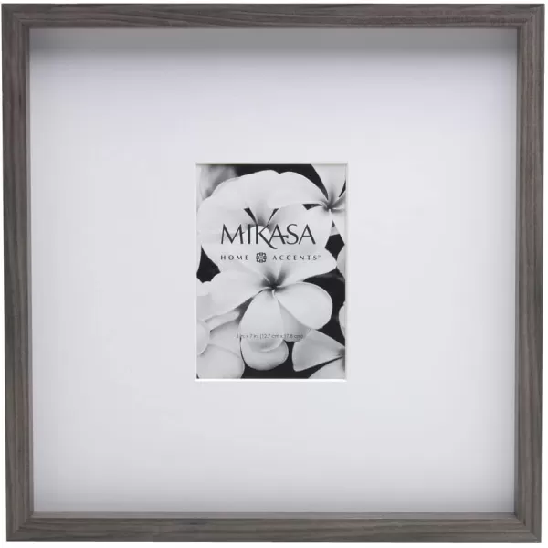 Mikasa 16x16 in. Gallery Frame 15x15 in. Photo without Mat, 5x7 in. Photo with Mat, 2 mm Beveled Mat, Vertical or Horizontal Display, Gray