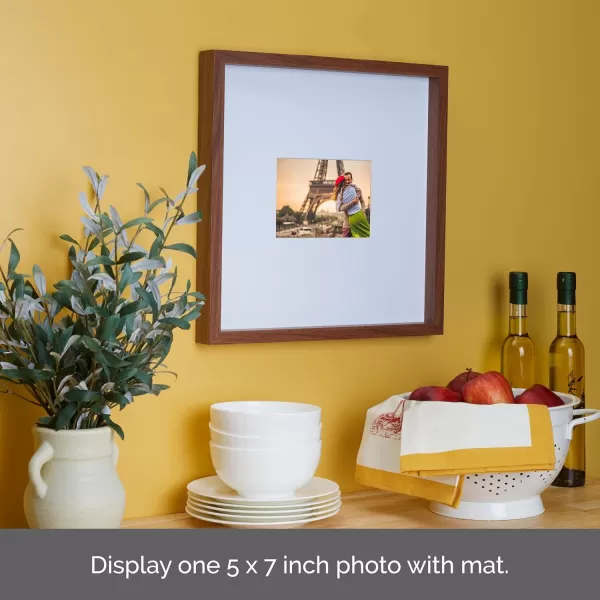 Mikasa 16x16 in. Gallery Frame 15x15 in. Photo without Mat, 5x7 in. Photo with Mat, 2 mm Beveled Mat, Vertical or Horizontal Display, Gray